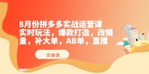 8月份拼多多实战运营课,实时玩法,爆款打造,改销量,补大单,AB单,直播-司马网创基地