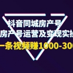 抖音同城房产号，同城房产号运营及变现实操课，每发一条视频赚1000-3000元