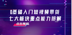 0基础入门短视频带货,七大板块重点能力拆解,7节精品课4小时干货-司马网创基地