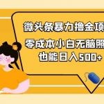 人人都能操作的微头条最新暴力撸金项目，零成本小白无脑搬运也能日入500+