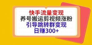 快手流量变现，养号搬运剪视频涨粉，引导跳转群变现日赚300+-司马网创基地