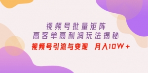 视频号批量矩阵的高客单高利润玩法揭秘： 视频号引流与变现 月入10W+-司马网创基地