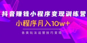 抖音赚钱小程序变现训练营:小程序月入10w+各类玩法运营技巧变现-司马网创基地