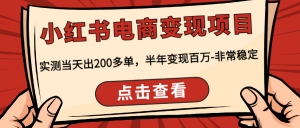 小红书电商变现项目:实测当天出200多单,半年变现百万-非常稳定-司马网创基地