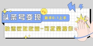 2023头条号实操变现课:新手0-1轻松上手,快速获取收益-可批量操作-司马网创基地