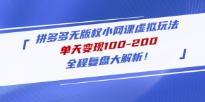 拼多多无版权小网课虚拟玩法，单天变现100-200，全程复盘大解析！-司马网创基地