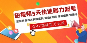 短视频5天快速暴力起号,三频共振百万实操案例 算法6件套 底层逻辑 爆爆爆-司马网创基地