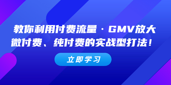 教你利用付费流量·GMV放大，微付费、纯付费的实战型打法！