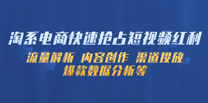 淘系电商快速抢占短视频红利：流量解析 内容创作 渠道投放 爆款数据分析等