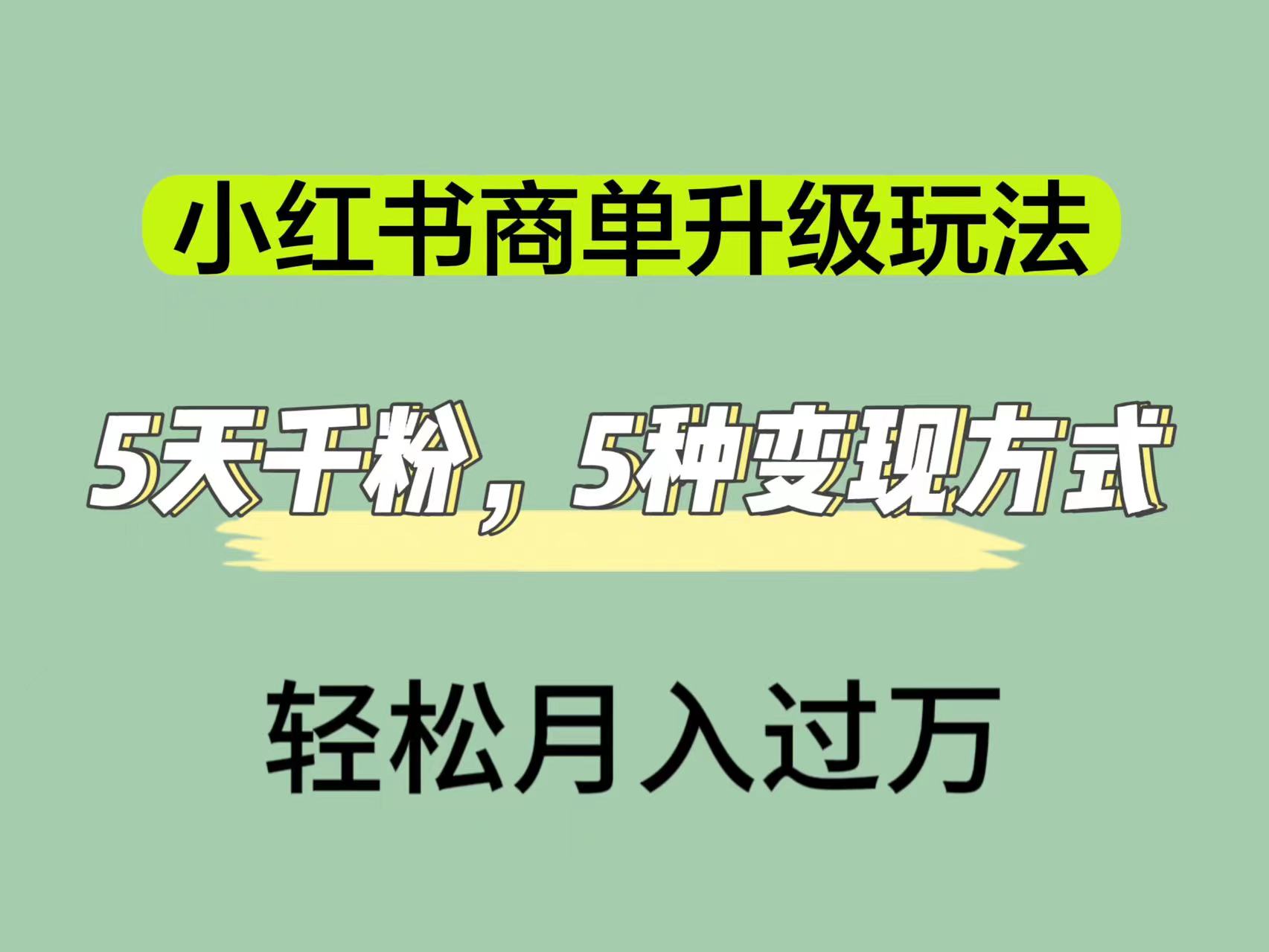 小红书商单升级玩法，5天千粉，5种变现渠道，轻松月入1万+