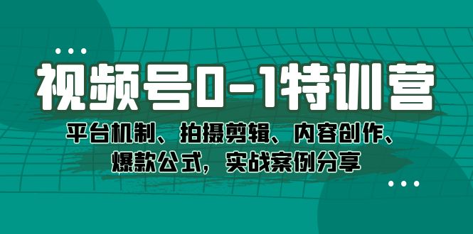 视频号0-1特训营:平台机制、拍摄剪辑、内容创作、爆款公式,实战案例分享-司马网创基地