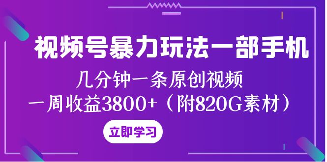 视频号暴力玩法一部手机 几分钟一条原创视频 一周收益3800+(附820G素材)-司马网创基地