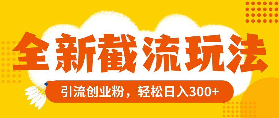 全新截流玩法,精准引流创业粉,轻松日入300+-司马网创基地