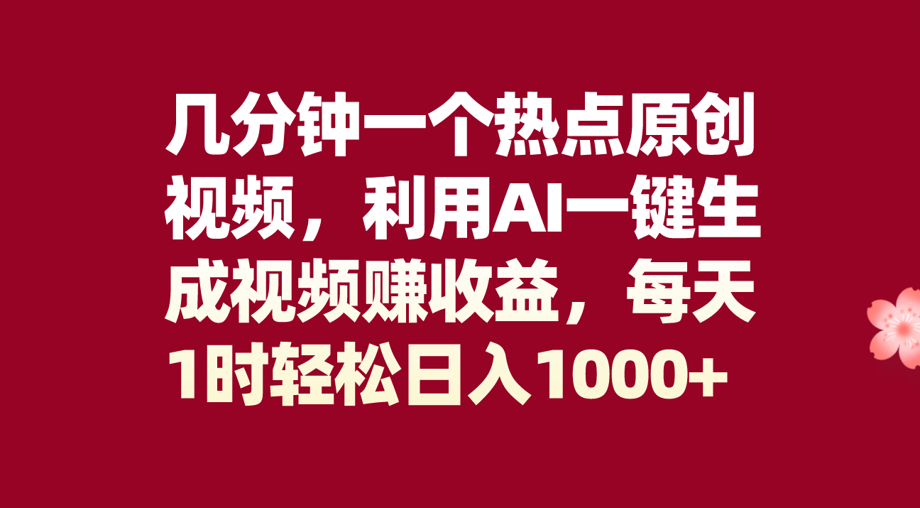 几分钟一个热点原创视频,利用AI一键生成视频赚收益,每天1时轻松日入1000+-司马网创基地
