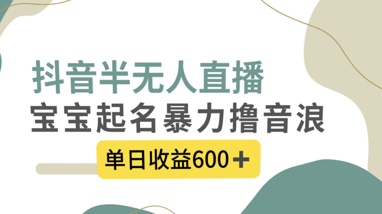 抖音半无人直播，宝宝起名，暴力撸音浪，单日收益600+-司马网创基地