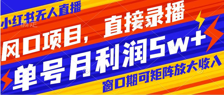 风口项目，小红书无人直播带货，直接录播，可矩阵，月入5w+-司马网创基地