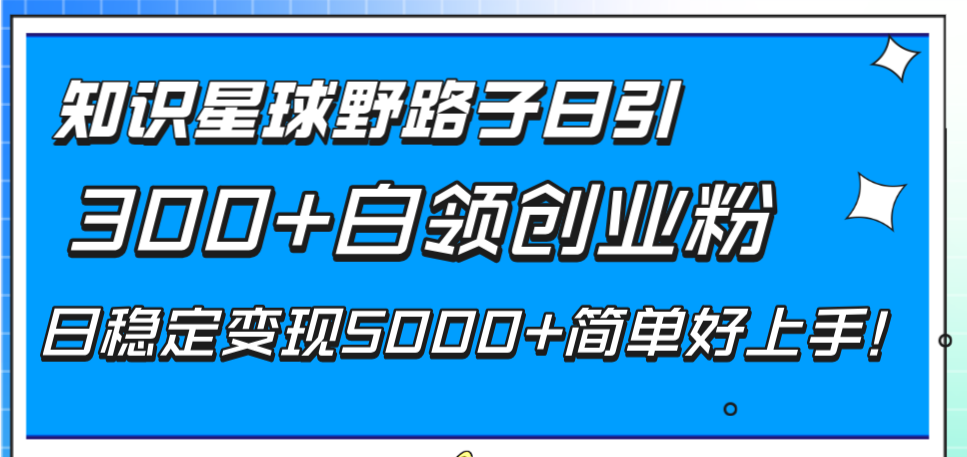 知识星球野路子日引300+白领创业粉,日稳定变现5000+简单好上手!-司马网创基地