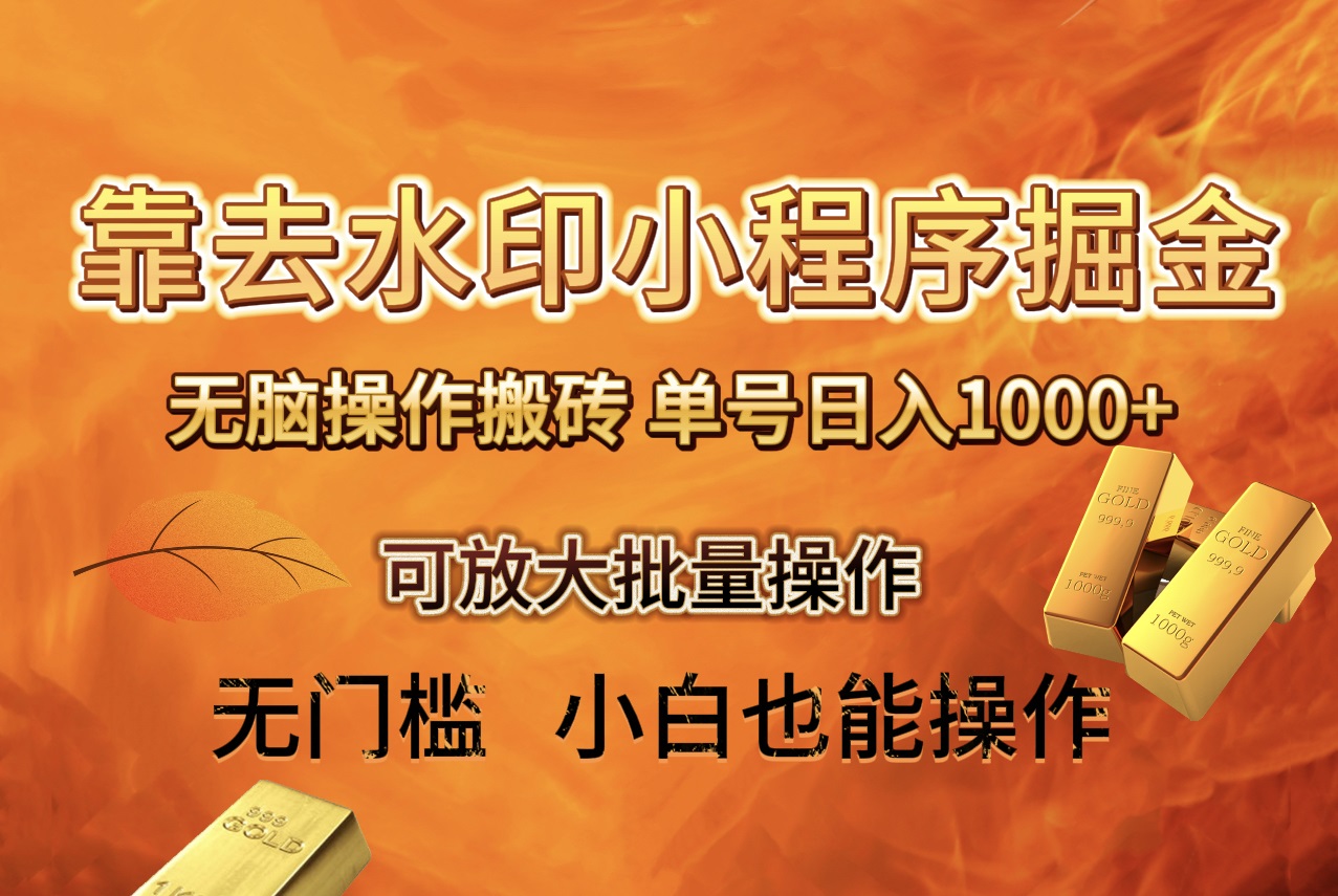 去水印小程序+拼多多 无脑搬砖 ，单号日入1000+ 保姆级教程 可放大批量操作-司马网创基地