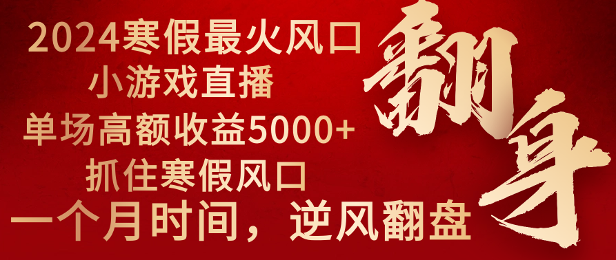2024年最火寒假风口项目 小游戏直播 单场收益5000+抓住风口 一个月直接提车-司马网创基地
