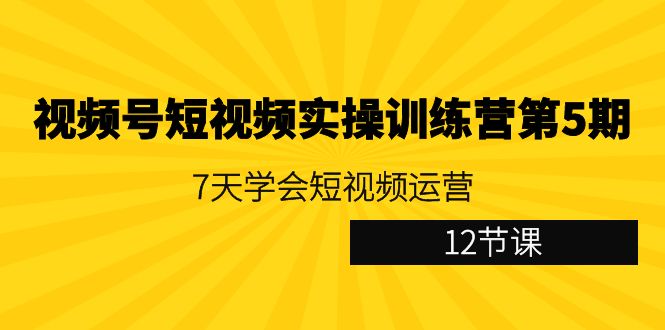 视频号短视频实操训练营第5期:7天学会短视频运营(12节课)-司马网创基地
