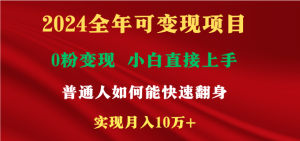 2024全年可变现项目，一天收益至少2000+，小白上手快，普通人就要利用互…