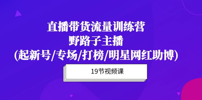 直播带货流量特训营，野路子主播(起新号/专场/打榜/明星网红助博)19节课