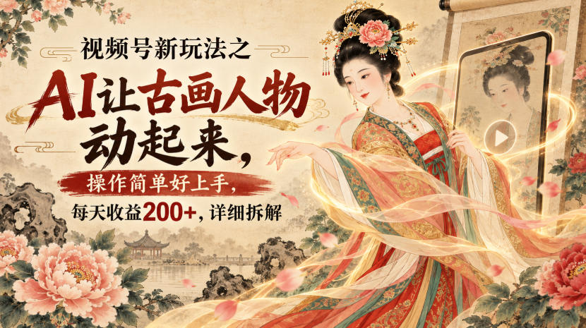 【2026.09.06】AI复活古画人物，视频号冷门玩法日入200+，保姆级拆解
