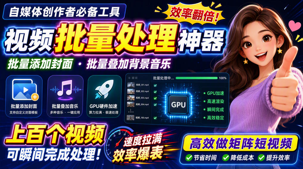 【2026.09.12】一键批量给视频首帧添加封面，无需剪辑软件轻松搞定