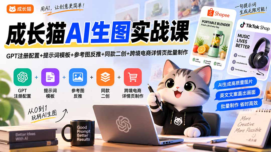 【2026.09.15】AI生图实战全攻略：GPT配置＋提示词模板＋参考图反推＋同款二创＋跨境详情页批量生成
