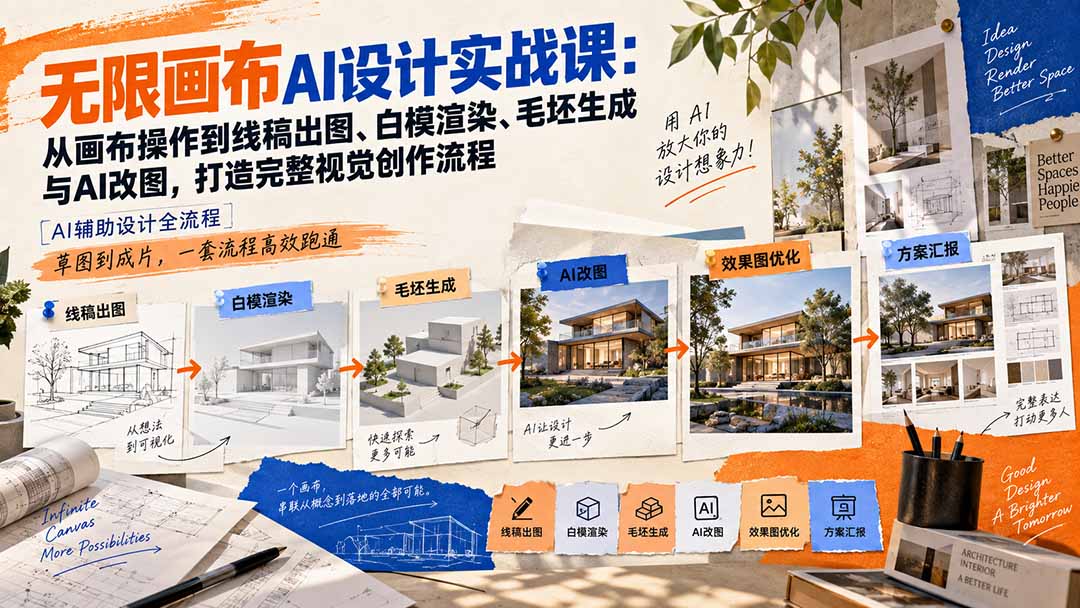 【2026.09.23】AI设计实战：从画布操作到线稿出图、白模渲染、毛坯生成与AI改图，全流程打造视觉创作闭环