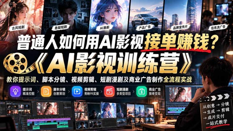 普通人如何用AI影视接单赚钱?《AI影视训练营》教你全流程实战-司马网创基地