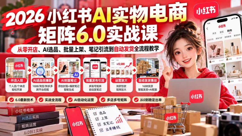 2026小红书AI实物电商矩阵6.0实战课:全流程教学-司马网创基地