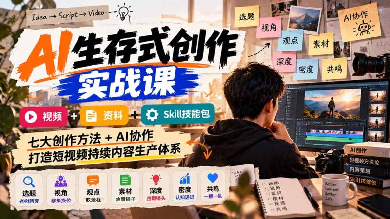 AI生存式创作实战课:视频+资料+Skill技能包-司马网创基地