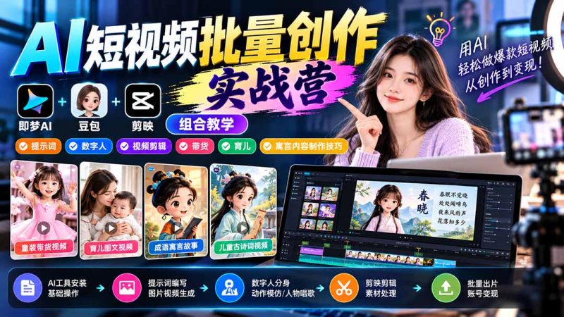 AI短视频批量创作实战营:即梦+豆包+剪映组合教学-司马网创基地