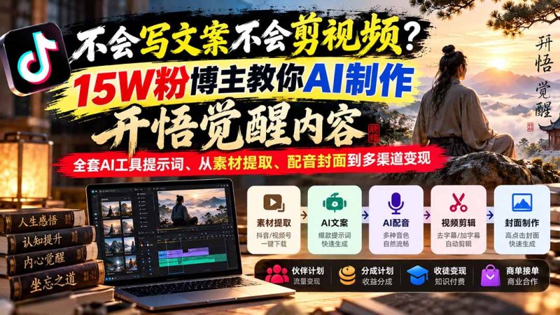 15W粉博主教你AI制作开悟觉醒内容,全套AI工具提示词-司马网创基地
