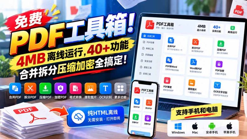 免费PDF工具箱！4MB离线运行，40+功能，合并拆分压缩加密全搞定！-司马网创基地