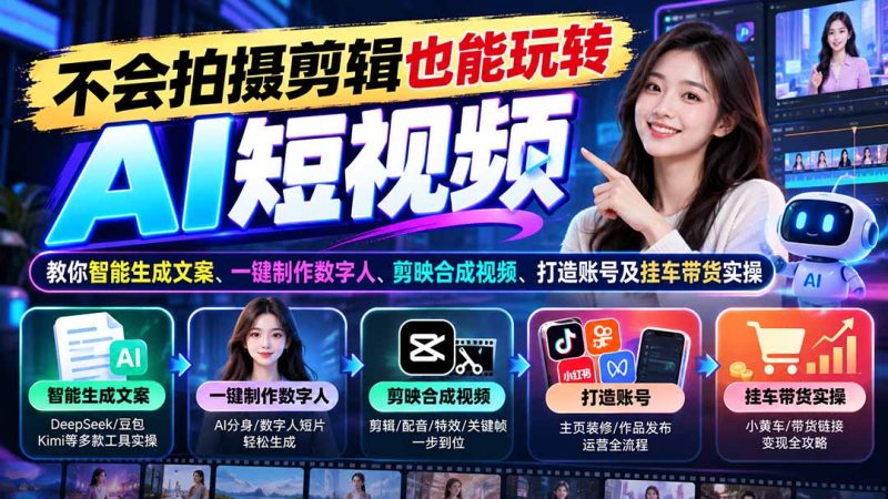 不会拍摄剪辑也能玩转AI短视频-司马网创基地