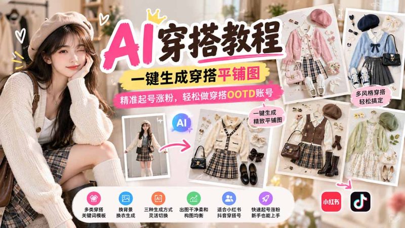 AI穿搭教程｜一键生成穿搭平铺图，精准起号涨粉-司马网创基地