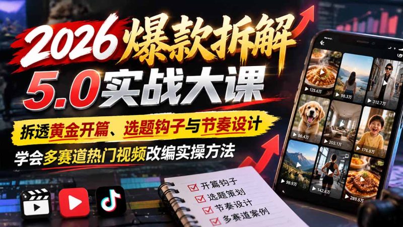 2026爆款拆解5.0实战大课:学会多赛道热门视频改编实操方法-司马网创基地
