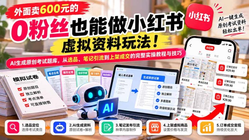 外面卖600元的 零粉丝也能做小红书虚拟资料玩法!-司马网创基地