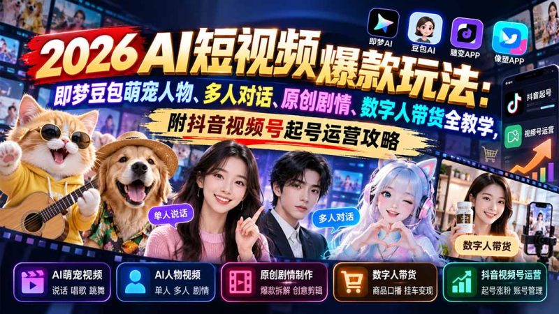 2026AI短视频爆款玩法：附抖音视频号起号运营攻略-司马网创基地