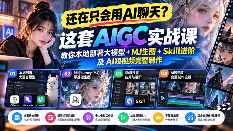 AIGC实战课教你MJ生图+Skill进阶及AI短视频完整制作-司马网创基地