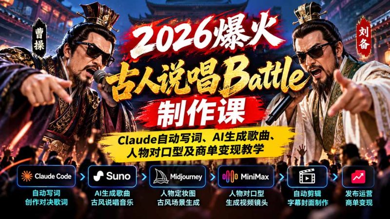 2026爆火古人说唱Battle制作课:Claude自动写词、AI生成歌曲-司马网创基地