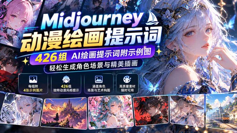 Midjourney动漫绘画提示词:426组AI绘画提示词附示例图-司马网创基地