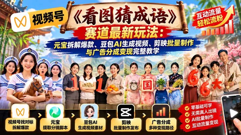 视频号《看图猜成语》赛道最新玩法-司马网创基地
