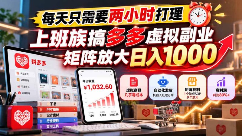 每天只需要两小时打理,上班族搞多多虚拟副业,矩阵放大日入 1000-司马网创基地