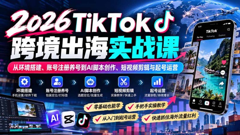 2026TikTok跨境出海实战课：短视频剪辑与起号运营全流程-司马网创基地