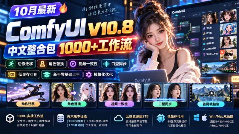 10月最新ComfyUI V10.8中文整合包 1000+工作流-司马网创基地