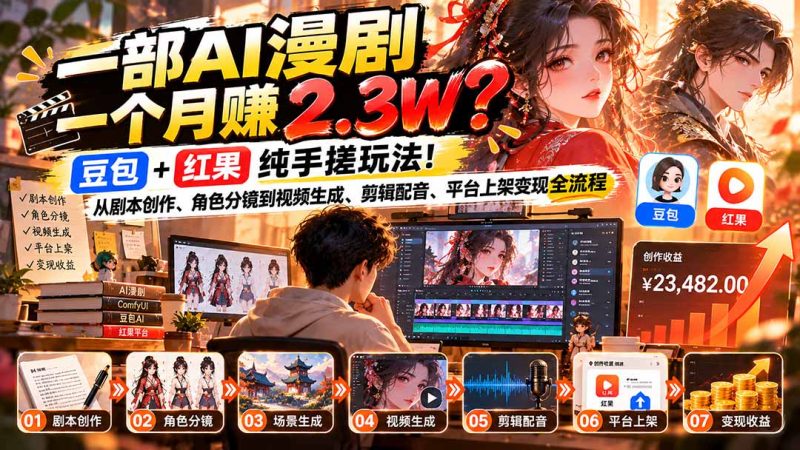 一部AI漫剧一个月赚2.3W?豆包+红果纯手搓玩法!-司马网创基地