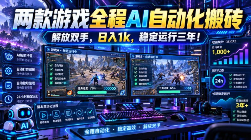 两款游戏全程AI自动化搬砖，解放双手，日入1k，稳定运行三年！-司马网创基地